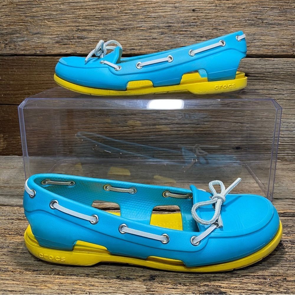 Crocs Beach Line Women's Size 8 Turquoise/Yellow Pool Boat Shoes Flats